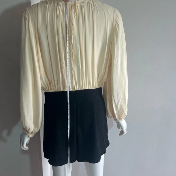 Free People Aida Romper Women’s Size 8 Cream & Black Balloon Puff Sleeve Slits - Picture 6 of 10